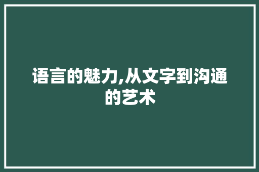 语言的魅力,从文字到沟通的艺术