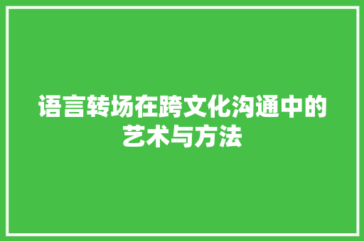 语言转场在跨文化沟通中的艺术与方法