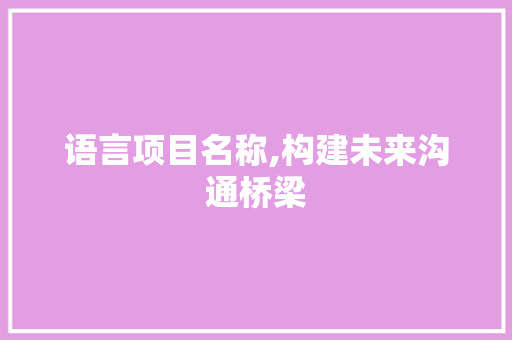 语言项目名称,构建未来沟通桥梁