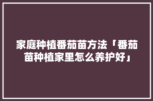 家庭种植番茄苗方法「番茄苗种植家里怎么养护好」 家庭种植番茄苗方法「番茄苗种植家里怎么养护好」 番茄病虫害防治