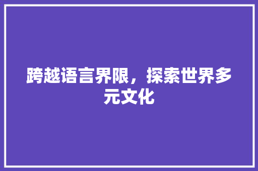 跨越语言界限，探索世界多元文化
