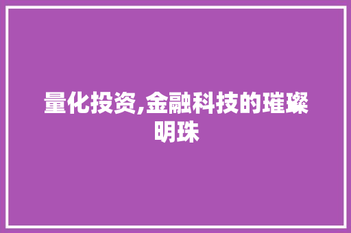 量化投资,金融科技的璀璨明珠
