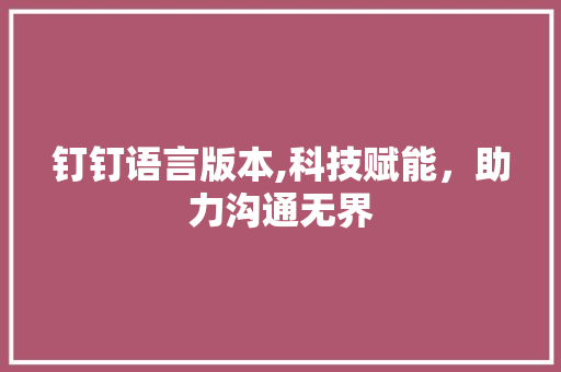 钉钉语言版本,科技赋能，助力沟通无界