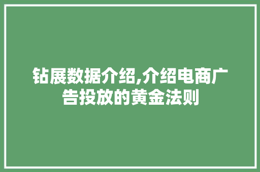 钻展数据介绍,介绍电商广告投放的黄金法则