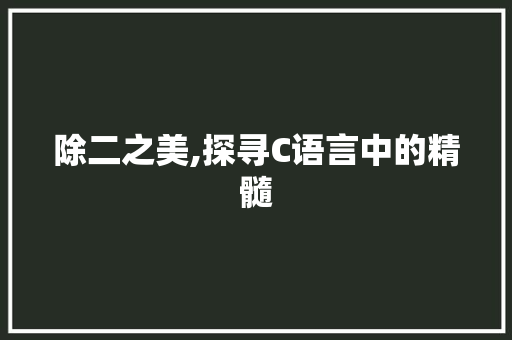 除二之美,探寻C语言中的精髓