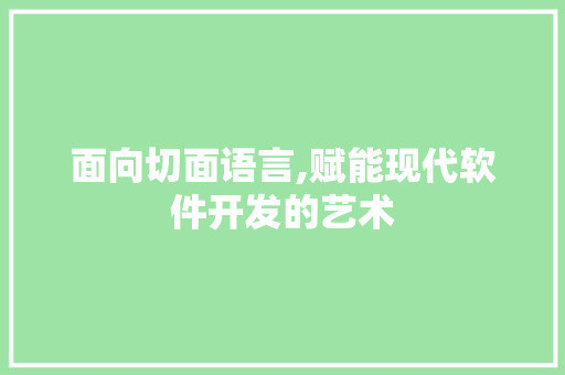 面向切面语言,赋能现代软件开发的艺术
