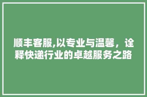 顺丰客服,以专业与温馨，诠释快递行业的卓越服务之路