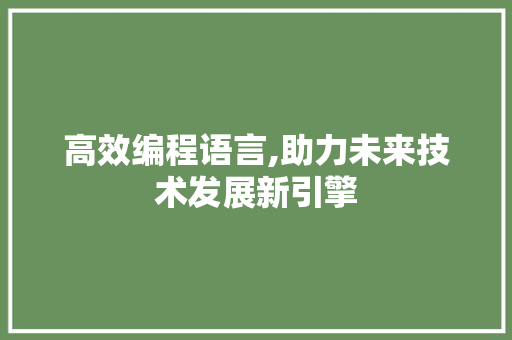 高效编程语言,助力未来技术发展新引擎