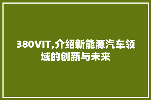 380VIT,介绍新能源汽车领域的创新与未来