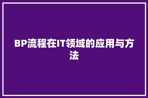 BP流程在IT领域的应用与方法