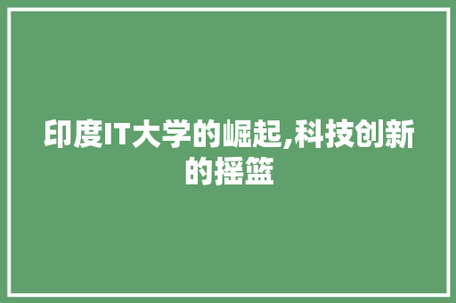 印度IT大学的崛起,科技创新的摇篮