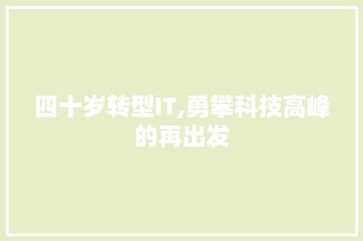 四十岁转型IT,勇攀科技高峰的再出发