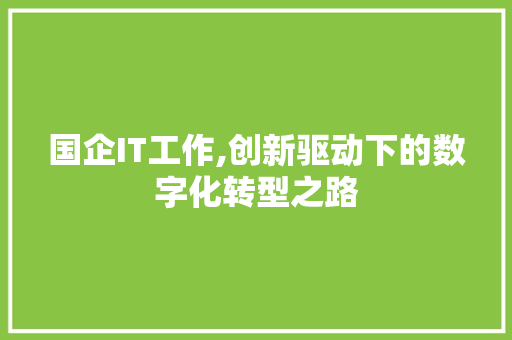 国企IT工作,创新驱动下的数字化转型之路