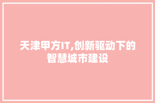 天津甲方IT,创新驱动下的智慧城市建设