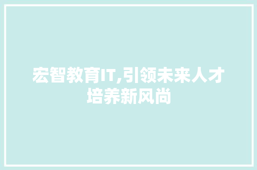 宏智教育IT,引领未来人才培养新风尚