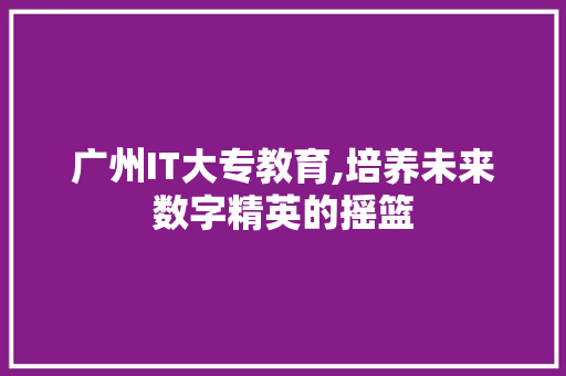 广州IT大专教育,培养未来数字精英的摇篮