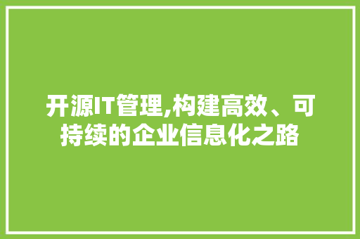开源IT管理,构建高效、可持续的企业信息化之路
