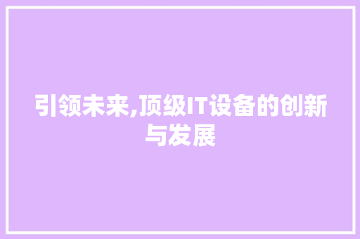 引领未来,顶级IT设备的创新与发展