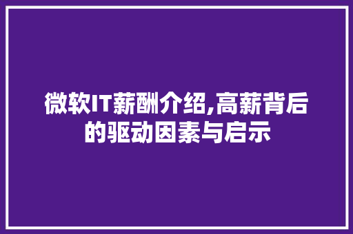 微软IT薪酬介绍,高薪背后的驱动因素与启示