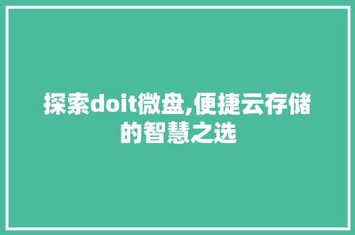 探索doit微盘,便捷云存储的智慧之选