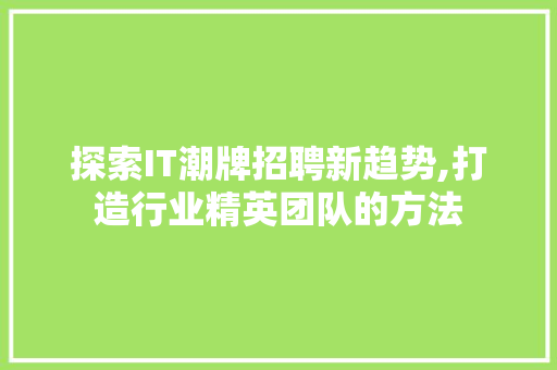 探索IT潮牌招聘新趋势,打造行业精英团队的方法