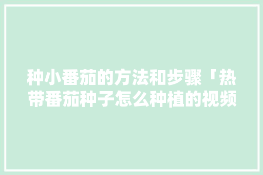 种小番茄的方法和步骤「热带番茄种子怎么种植的视频」 种小番茄的方法和步骤「热带番茄种子怎么种植的视频」 番茄种植技巧