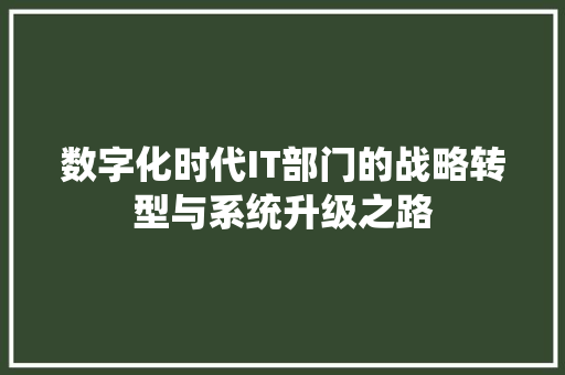 数字化时代IT部门的战略转型与系统升级之路