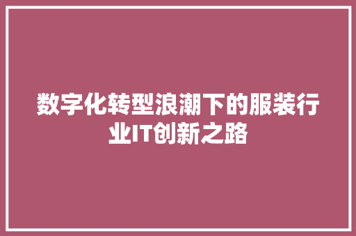数字化转型浪潮下的服装行业IT创新之路