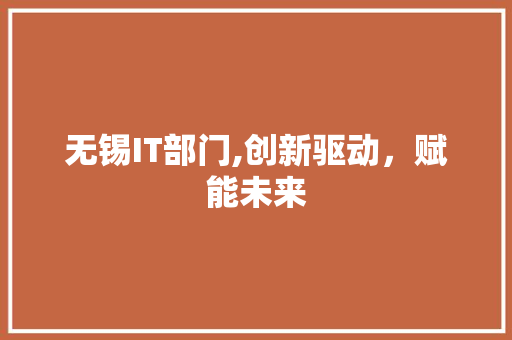无锡IT部门,创新驱动，赋能未来