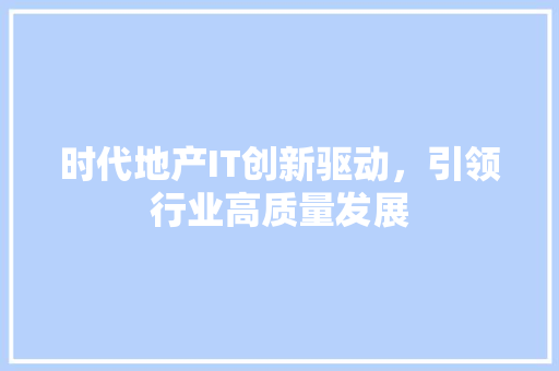 时代地产IT创新驱动，引领行业高质量发展
