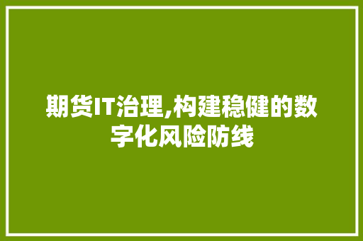 期货IT治理,构建稳健的数字化风险防线