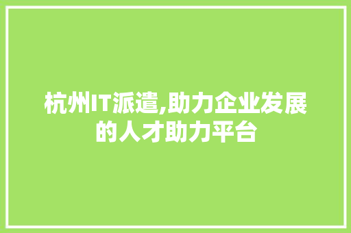 杭州IT派遣,助力企业发展的人才助力平台