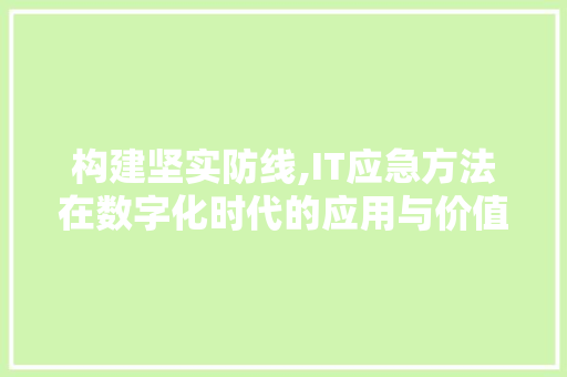 构建坚实防线,IT应急方法在数字化时代的应用与价值