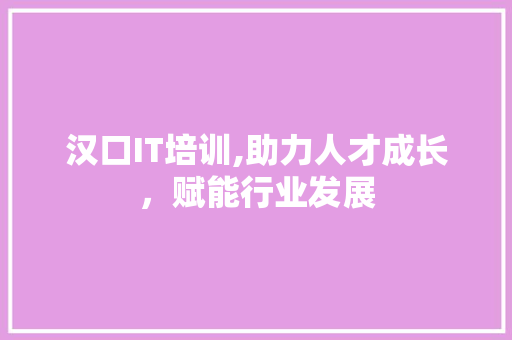汉口IT培训,助力人才成长，赋能行业发展