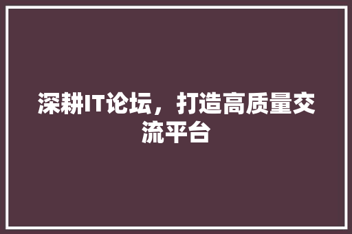 深耕IT论坛，打造高质量交流平台