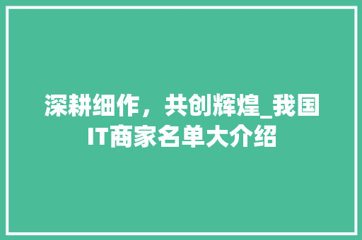 深耕细作，共创辉煌_我国IT商家名单大介绍