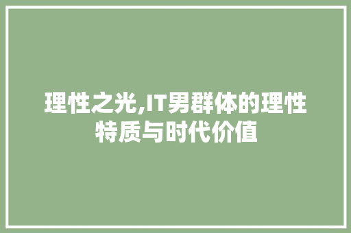 理性之光,IT男群体的理性特质与时代价值
