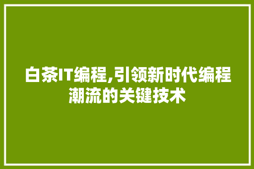 白茶IT编程,引领新时代编程潮流的关键技术