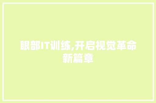 眼部IT训练,开启视觉革命新篇章