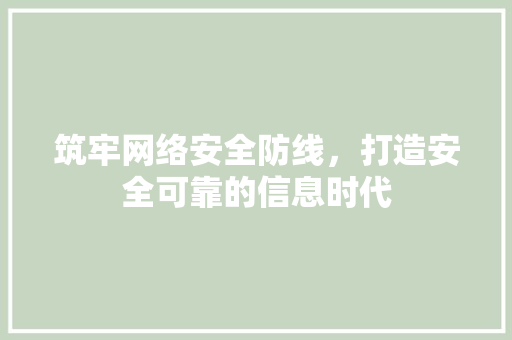筑牢网络安全防线，打造安全可靠的信息时代