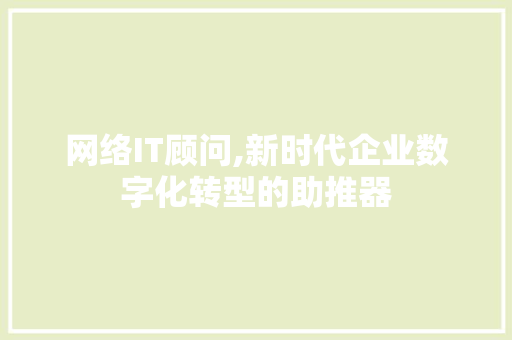 网络IT顾问,新时代企业数字化转型的助推器