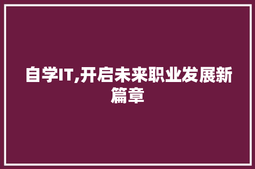 自学IT,开启未来职业发展新篇章