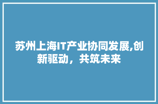 苏州上海IT产业协同发展,创新驱动，共筑未来