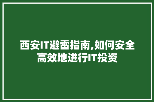 西安IT避雷指南,如何安全高效地进行IT投资
