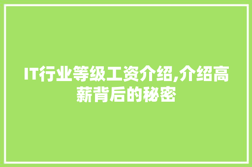 IT行业等级工资介绍,介绍高薪背后的秘密 IT行业等级工资介绍,介绍高薪背后的秘密