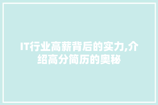 IT行业高薪背后的实力,介绍高分简历的奥秘