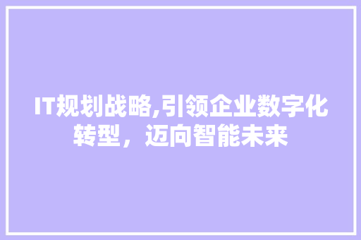 IT规划战略,引领企业数字化转型，迈向智能未来
