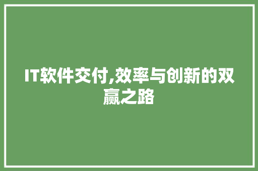 IT软件交付,效率与创新的双赢之路