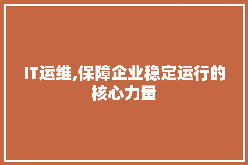 IT运维,保障企业稳定运行的核心力量