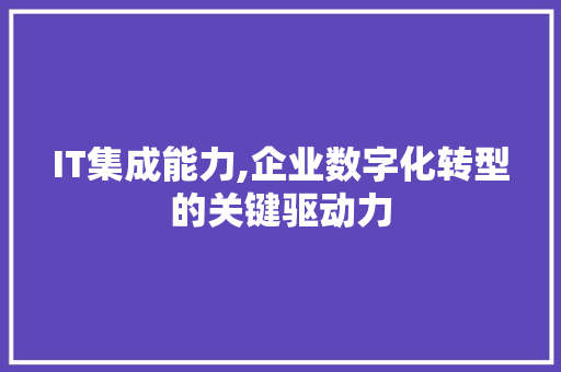 IT集成能力,企业数字化转型的关键驱动力